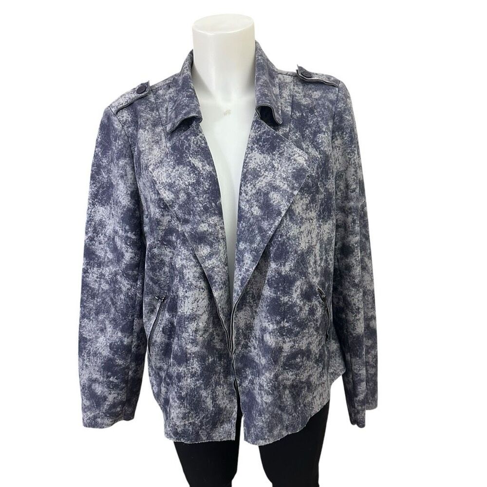 Solitaire Gray Marble-Print Women's Faux Suede Moto Jacket - L